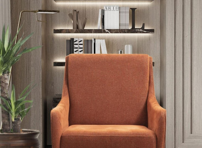 Sessel Ohrensessel Stoffsessel Einsitzer Stoff Orange Polster Möbel